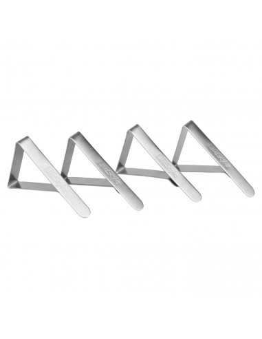 Pack de 4 pinzas sujeta-manteles de7,5 x 4 cm, de acero inoxidable, para mesas con max de 4cm de grosor. Sujetador de inox para