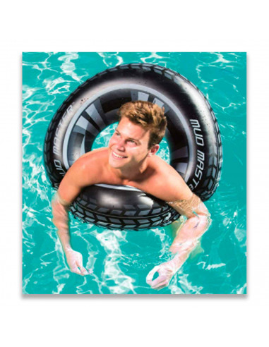 Tradineur - Flotador Hinchable Infantil, Vinilo Resistente, 91 cm diámetro. para niños de 10+. Diseño de Rueda de neumatico