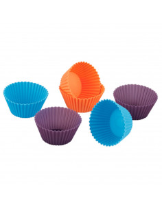 Tradineur - Pack de 6 moldes reutilizables para magdalenas antiadherentes, 100% silicona, 7 x 3 cm, moldes de horneado de colore