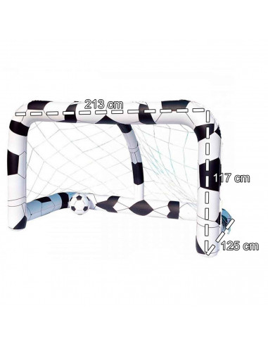 Tradineur - Portería de futbol hinchable, incluye: 2 pelotas de futbol, parche de reparación. 213 x 117 x 125 cm.