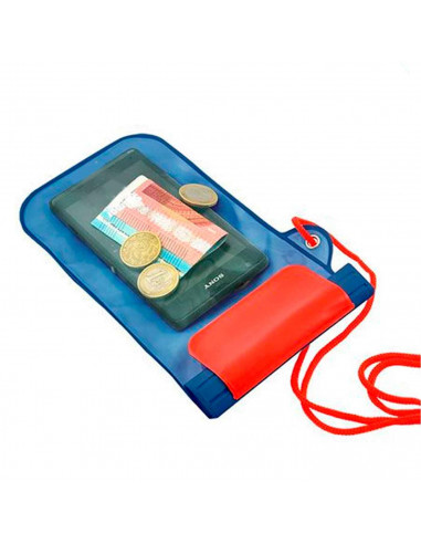 Tradineur - bolsa impermeable, plastico impermeable, 20 x 11 cm, transparente en la parte delantera. Color blanco y rojo.