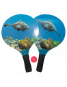 Tradineur - Set de 2 palas de playa con pelota, de 38 x 24 cm, con empuñadura de goma para mayor confort, Para todas las edades.