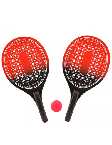 Tradineur - Set de 2 palas de playa con pelota, Para todas las edades. Color rojo y negro. 41 x 20,5 cm