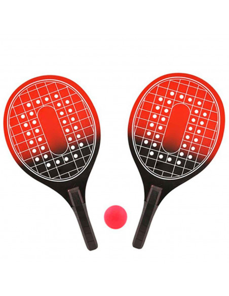 Tradineur - Set de 2 palas de playa con pelota, Para todas las edades. Color rojo y negro. 41 x 20,5 cm