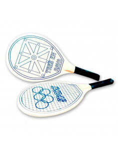 Tradineur - Set de 2 palas de playa con pelota. Diseño: tres en raya. Para todas las edades. Color crema. 47,5 x 19 cm