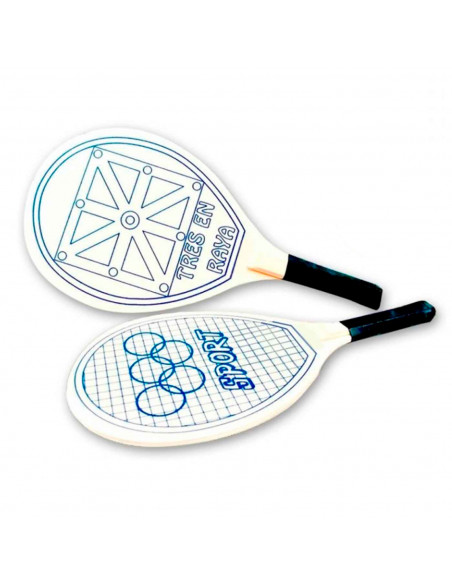 Tradineur - Set de 2 palas de playa con pelota. Diseño: tres en raya. Para todas las edades. Color crema. 47,5 x 19 cm