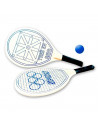 Tradineur - Set de 2 palas de playa con pelota. Diseño: tres en raya. Para todas las edades. Color crema. 47,5 x 19 cm