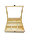 Tradineur - Caja de madera con 9 compartimentos y tapa con cristal, expositor de joyas, organizador, joyero, collares, relojes,