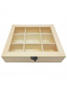 Tradineur - Caja de madera con 9 compartimentos y tapa con cristal, expositor de joyas, organizador, joyero, collares, relojes,