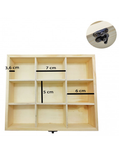 Tradineur - Caja de madera con 9 compartimentos y tapa con cristal, expositor de joyas, organizador, joyero, collares, relojes,