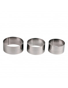 LifeStyle - Set de 3 aros de acero inox para emplatar de 10, 9, 8  cm de diámetro y 4,5 de alto especial para cocina y reposterí
