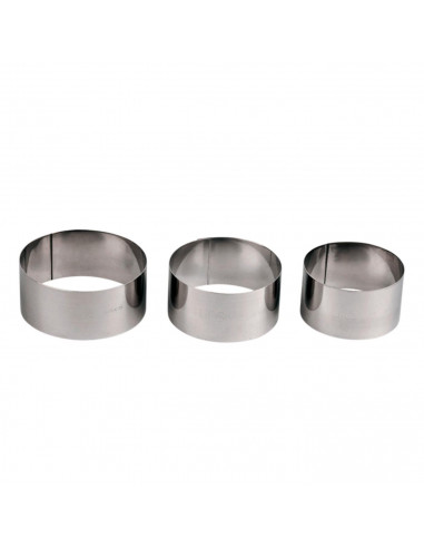 LifeStyle - Set de 3 aros de acero inox para emplatar de 10, 9, 8  cm de diámetro y 4,5 de alto especial para cocina y reposterí