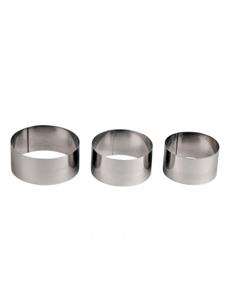 LifeStyle - Set de 3 aros de acero inox para emplatar de 10, 9, 8  cm de diámetro y 4,5 de alto especial para cocina y reposterí