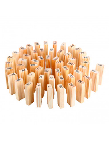 Tradineur - Juego de bloques de madera, 54 fichas numeradas, 4 dados, construcción de torre apilable, habilidad, familia, 15,8 x