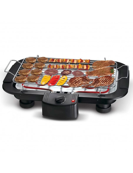 Tradineur - Barbacoa eléctrica portátil con bandeja antigoteo, parrilla con termostato ajustable, fácil de limpiar, superficie d