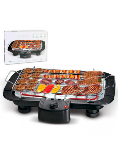 Tradineur - Barbacoa eléctrica portátil con bandeja antigoteo, parrilla con termostato ajustable, fácil de limpiar, superficie d