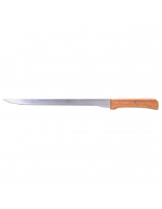 Tradineur - Cuchillo jamonero con hoja de acero inoxidable y mango de madera, cuchillo cortado de jamón, corte preciso, profesio