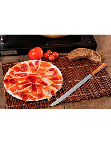 Tradineur - Cuchillo jamonero con hoja de acero inoxidable y mango de madera, cuchillo cortado de jamón, corte preciso, profesio