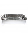 Tradineur - Bandeja de horno de acero inoxidable con grill y asas abatibles, fuente rectangular para asar con rejilla, rustidera