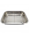 Tradineur - Bandeja de horno de acero inoxidable con grill y asas abatibles, fuente rectangular para asar con rejilla, rustidera
