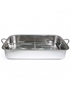Tradineur - Bandeja de horno con grill y asas abatibles, acero inoxidable, fuente rectangular para asar con rejilla, rustidera d