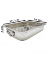 Tradineur - Bandeja de horno con grill y asas abatibles, acero inoxidable, fuente rectangular para asar con rejilla, rustidera d