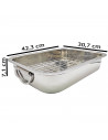 Tradineur - Bandeja de horno con asas abatibles y grill, acero inoxidable, fuente rectangular para asar con rejilla, rustidera d
