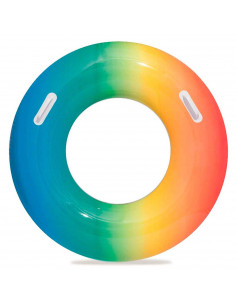 Tradineur - Flotador hinchable infantil arcoíris, vinilo resistente, 2 asas de agarre, 91 cm diámetro. Para mayores de 10 años. 