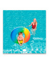 Tradineur - Flotador hinchable infantil arcoíris, vinilo resistente, 2 asas de agarre, 91 cm diámetro. Para mayores de 10 años. 
