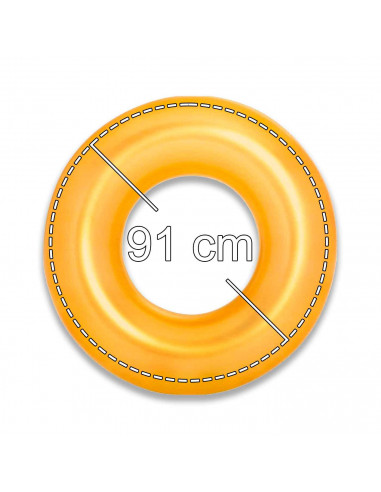 Tradineur - Flotador hinchable infantil dorado, vinilo resistente, válvula de seguridad, 91 cm diámetro. Para mayores de 10 años