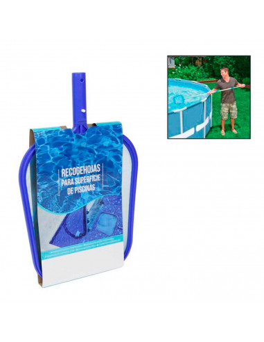Tradineur - Recogehojas, malla resistente, limpiado de piscinas, spas o jacuzzis. Compatible con mangos. Color azul. 32 x 28,5 c