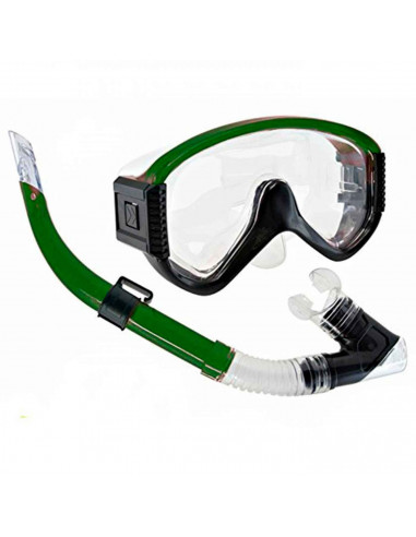 Tradineur - Set de gafas de buceo con tubo Neptuno, Protección UV, Diseño estilo Neptuno, Fabricadas en PVC, Medida ajustable. C