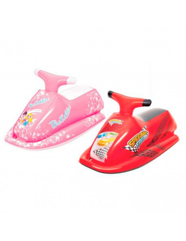 Tradineur - Flotador hinchable infantil con forma de moto de agua, vinilo resistente, valvula de seguridad. 89 x 46 cm.