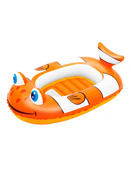 Tradineur - Barca hinchable infantil con forma de pez, vinilo resistente, válvula de seguridad, 102 x 69 cm.