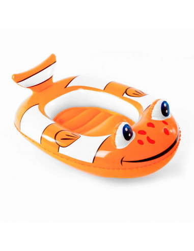 Tradineur - Barca hinchable infantil con forma de pez, vinilo resistente, válvula de seguridad, 102 x 69 cm.