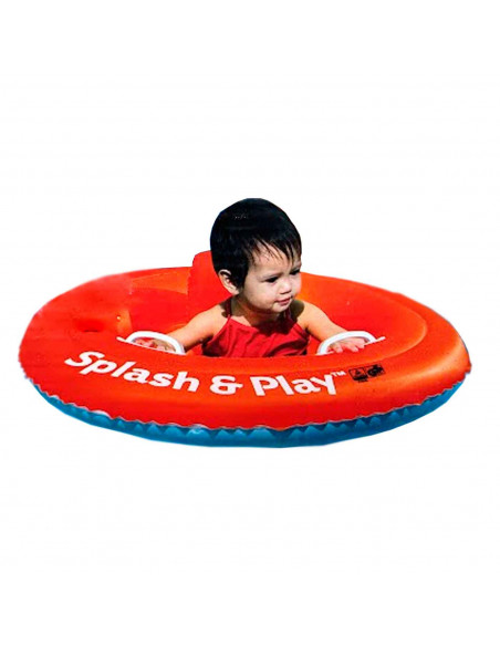 Tradineur - Flotador hinchable infantil para bebes, PVC resistente, 2 asas de agarre, Color rojo. Diámetro 69 cm.