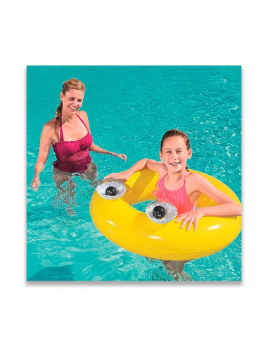 Tradineur - Flotador hinchable amarillo con ojo saltones, vinilo resistente, válvula de seguridad, Para mayores de 10 años. Colo