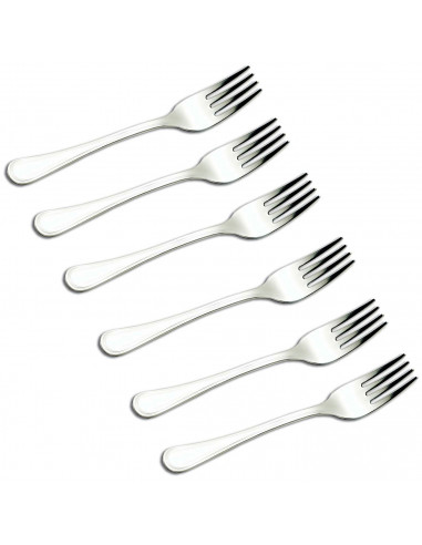 Tradineur - Set de 6 tenedores lunch de acero inoxidable, cubiertos clásicos para postre, tarta, helado, aptos para lavavajillas