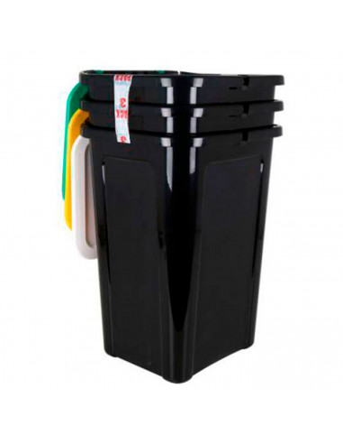 Pack de 3 cubos basura 44 litros con tapa 55 x 38 x 34 cm. Juego, set de contenedores de residuos apilables de plástico para rec