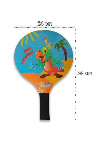 Tradineur - Set de 2 palas de playa con diseño de loro, incluye pelota, empuñadura de goma, Para todas las edades. 37 x 24 cm.