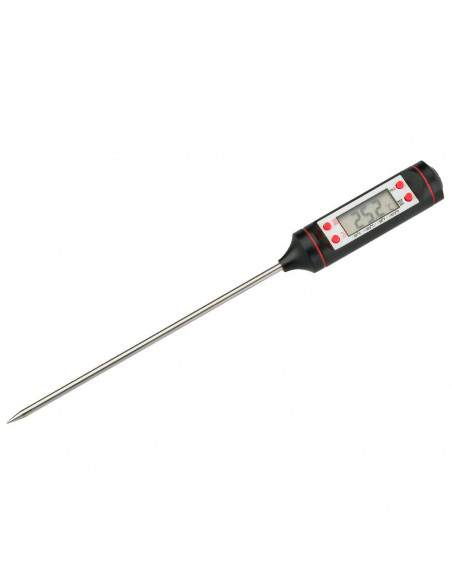 Tradineur - Termómetro digital de cocina con sonda de acero inoxidable, pantalla LCD, funciona con pila, apagado automático, ali