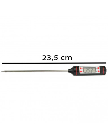 Tradineur - Termómetro digital de cocina con sonda de acero inoxidable, pantalla LCD, funciona con pila, apagado automático, ali