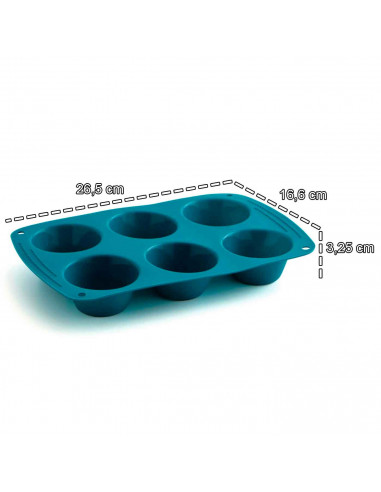 Tradineur - Molde para moffins, fabricada en silicona, 6 moldes para muffins, apto para horno, microondas y frigorífico. 26,5 x