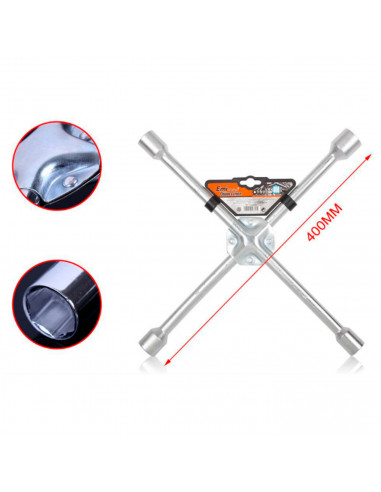 Llave de cruz fija tubular 400 mm, hierro, llaves con cabezas de 23, 21, 19 y 17 mm, reemplazo de llantas de automóviles